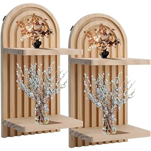 SunshineFace Boho Shelves for Wall, 2 Pcs Wooden Arched Wall Shelf Mid Century Modern Wall Decor Double Layer Bohemian Hanging Shelf Floating Shelves for Living Room Bedroom Bathroom