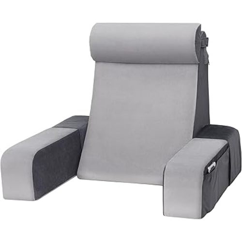 Vekkia 21" Reading Pillow for Sitting in Bed – 60° Ergonomic Wedge Back Pillow, XL Side Pockets, Removable Cover, Support Chair for TV, Gaming, Working, Nursing, Recovery in Bed/Floor,Lightweight