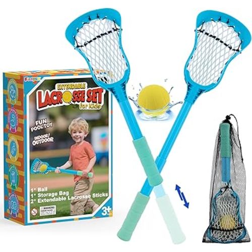 Foayex Adjustable Kids Lacrosse Sticks with Ball & Bag, Pool Toys Beach Games Yard Games, Mini Lacrosse Set with Large Basket for Easy Catch & Toss, Gifts for Boys Girls Toddler Youth Ages 3+