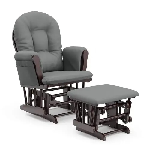 Storkcraft Premium Hoop Glider & Ottoman (Espresso/Gray) — GREENGUARD Gold Certified Nursery Glider, Solid Wood Craftsmanship, Smooth-Gliding Nursery Chair and Ottoman, Award-Winning