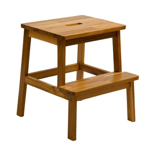 2-Step Acacia Wood Steps Stool, 350 lbs. Load Capacity, Natural Color