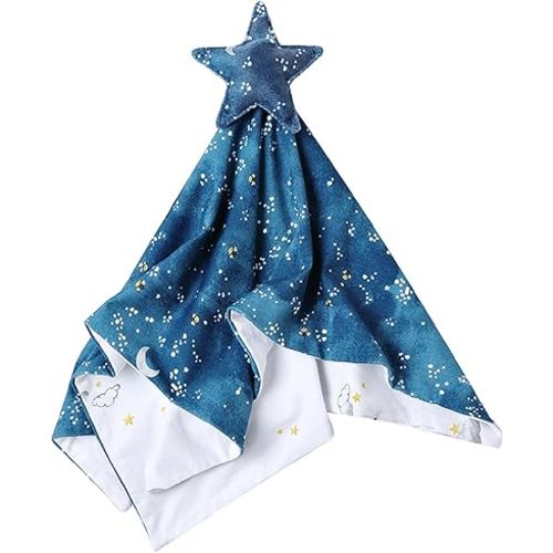 Malabar Baby Lovey Security Baby Blanket, 16 X 16 inch with Soft Plush Star on Top, Baby Toddler Towel Blanket, Starry Night