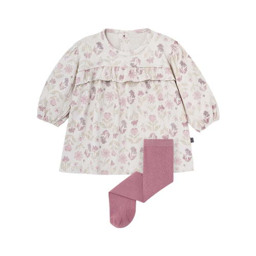 Modern Moments By Gerber Baby Girl Drop Shoulder Dress and Tights Outfit Set, 2-Piece, Sizes 0/3 Months - 24 Months