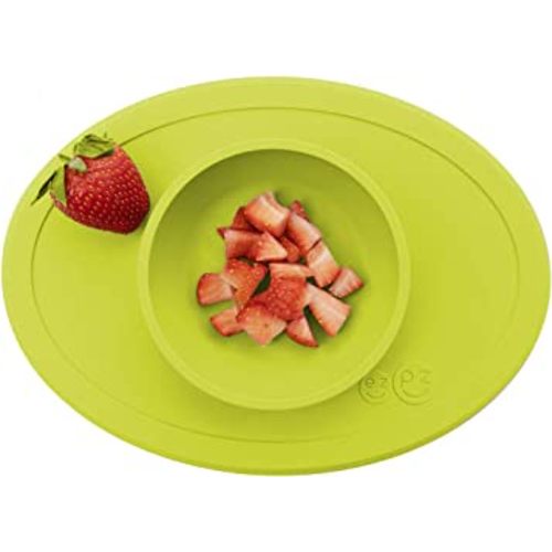 ezpz Tiny Bowl (Lime) - Silicone Baby Bowl with Suction for 6 Months + - Built-in Placemat - First Foods + Baby Led Weaning - Fits on All Highchair Trays - Suction Bowls for Baby