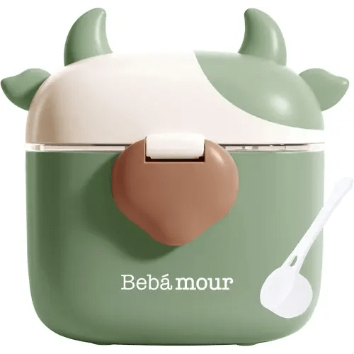 Bebamour Baby Formula Dispenser, BPA Free Portable Milk Powder and Candy Fruit Snack Storage Container with Scoop and Leveller for Travel, 450 ML, Green Cow