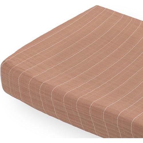 Little Unicorn Premium Changing Pad Cover | Extra Soft & Breathable Muslin Fabric (Mauve Stripe)