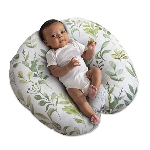 Boppy Newborn Lounger—Original | Lightweight Plush Chair with Carrying Handle| Infant Seat for Awake Time| Wipeable and Machine Washable | Green Leaf Decor