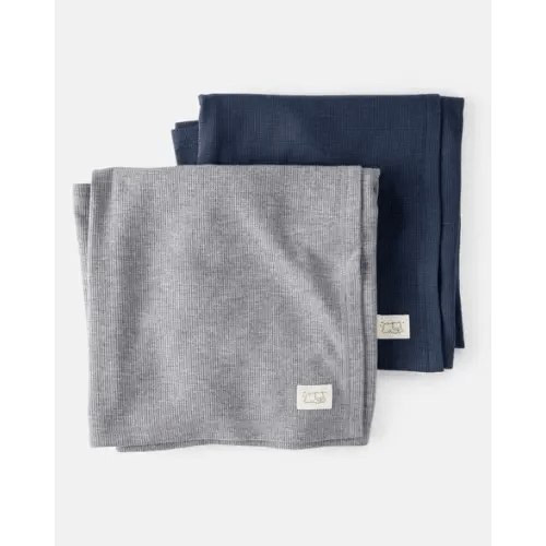 Baby 2-Pack Waffle Knit Blankets - Grey/Navy | Carter's