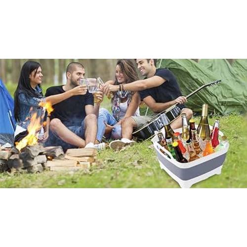 9L (2.4Gal) Dish Basin Collapsible with Drain Plug Carry Handles,Kitchen Storage Tray Dish Wash Basin, Portable Dish Tub, Foldable Dishpan for Camping,RV,Gray