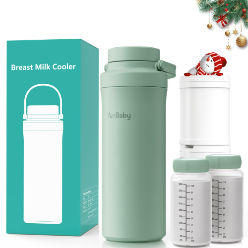 YunBaby 22oz Portable Breast Milk Cooler with Ice Pack, 30-Hour Cooling, Includes 2 Storage Bottles, Travel Essential