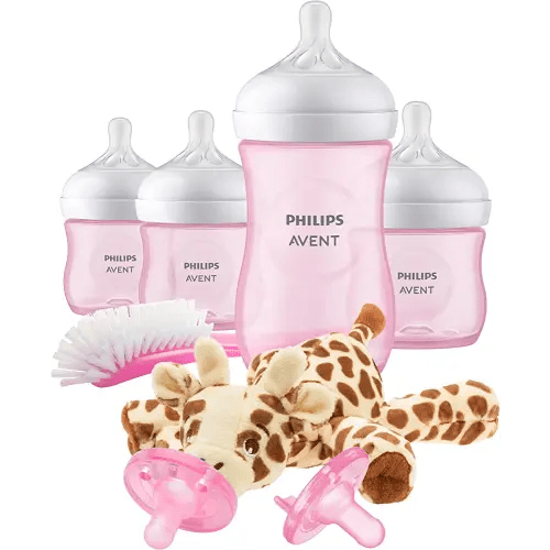 Philips Avent Natural Baby Bottle with Natural Response Nipple, Pink Baby Gift Set with Snuggle, SCD838/03