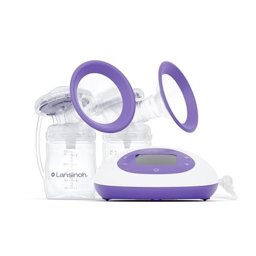 Lansinoh Signature Pro Portable Double Electric Breast Pump with LCD Screen | 3 Power Modes, 25mm Flanges, 2 Bottles, 1 Slow Flow Nipple, & Carry Bag