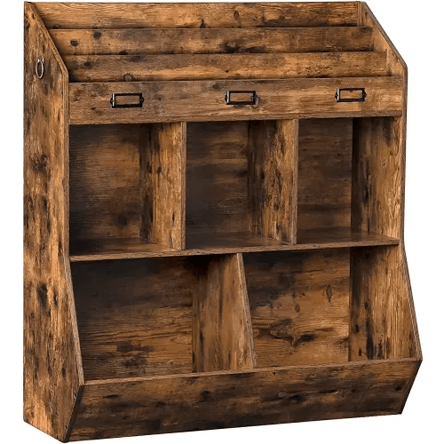 HOOBRO Kids Bookshelf, Toy Storage Organizer, Bookshelf for Kids, 5 Compartments and 3-Layer Shelves, Bookcase Footboard, for Game Room, Playroom, Nursery, School, Rustic Brown FG34CW01