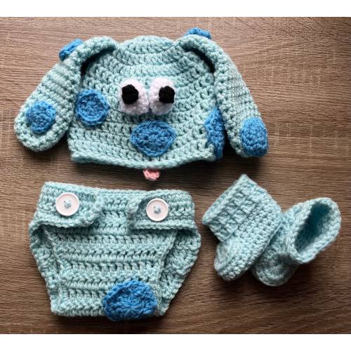 Blues Clues Newborn Photoshoot Outfit Handmade Crochet Hat Diaper Cover Booties