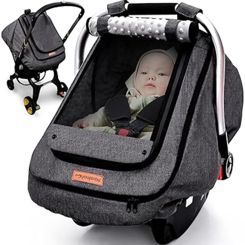 Waterproof Winter Baby Car Seat Cover, Cold Weather Carseat Cover for Babies,Infant Car seat Cover Canopy for Boy Girls,Windproof Car Seat Canopy for Boy Girls, Keeps Babies Warm and Cozy(Dark Grey)