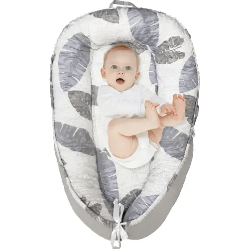 Baby Nests Baby Lounger for Newborn, Snuggle Sleeping Baby Bassinet for 0-24M, Breathable Portable Co Sleeping Bed, Baby Essentials Adjustable Infant Soft Cotton Loungers for Home & Travel -Leaves