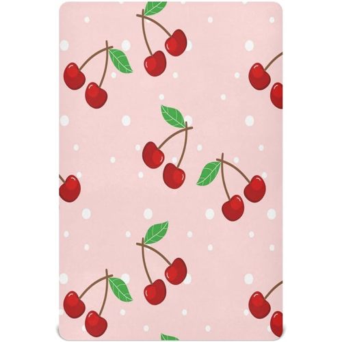 Cherry Fitted Crib Sheets for Unisex Baby, Soft and Breathable Portable Mini Stretchy Crib Sheet for Standard Crib and Toddler Mattresses, 52 * 28 Inch