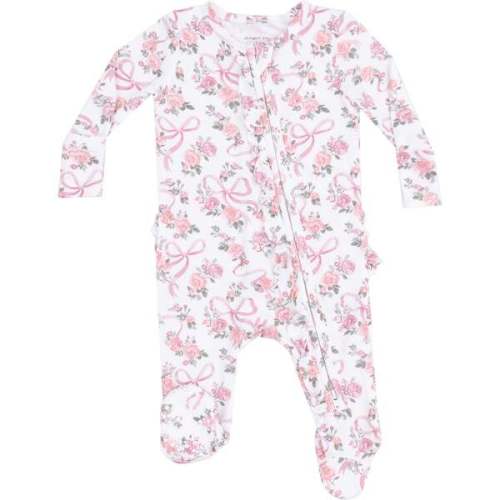 2 Way Ruffle Zipper Footie, Ribbons and Flowers - Angel Dear | Maisonette
