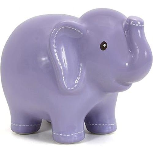 Child to Cherish Ceramic Stitched Elephant Piggy Bank, Purple