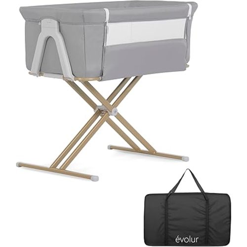 Evolur Orabelle Bedside Bassinet for Baby, Lightweight and Portable Baby Bassinet, Five Position Adjustable Height, Easy to Fold and Carry Travel Bassinet for Baby