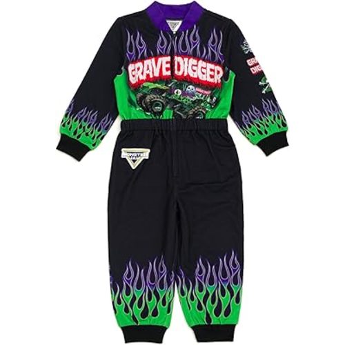 Monster Jam French Terry Zip Up Racing Coverall Infant to Big Kid Grave Digger