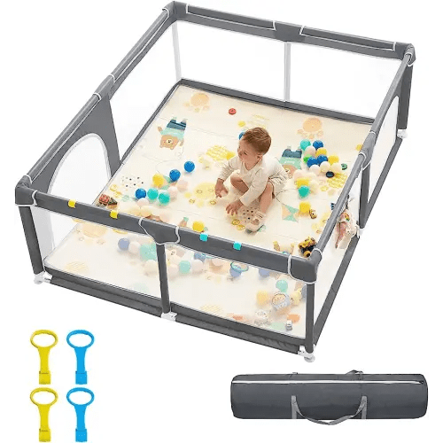 dearlomum Baby Playpen,71"x59" Extra Large Playard for Babies & Toddlers with Gate,Toys 0-6 to 12 Months Baby Activity Center,Sturdy Safety with Soft Mesh(Gray)