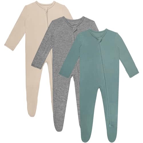 Gaiibbt 3 Pcs Bamboo Baby Long Sleepers Pajamas One Piece Footies Rompers