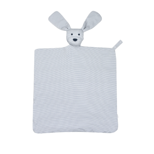 Dusty Blue Mini-Stripe Dog Lovey + Paci clip holder