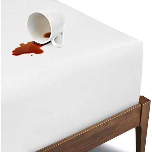 Organic Cotton Jersey Waterproof Crib Mattress Protector | 28" x 52" | GOTS Certified Mattress Cover with Jersey Cotton Skirt, Breathable & Noiseless Top Layer - 9 Inch Deep Pocket, White