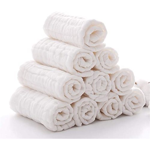 Baby Muslin Washcloths and Burp Cloths, Soft Absorbent Face Towels for Newborns,Natural Cotton Wipes for Sensitive Skin,Registry as Shower Gift, 10 Pack 12x12 inches by MUKIN (White)
