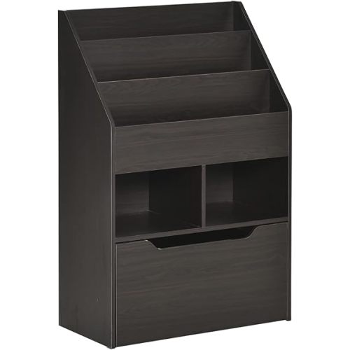 HOMCOM Kids Bookcase Multi-Shelf Rack Organizer with Storage Drawer for Books, Playroom, Brown