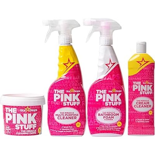 Stardrops - The Pink Stuff - Miracle Cleaning Ultimate Bundle – Paste, Multi-Purpose Spray, Bathroom Foam Spray, and Cream Cleaner – Ideal for Kitchens, Bathrooms, Outdoors, and More