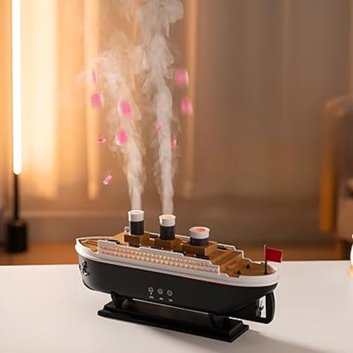 Titanic Essential Oil Diffuser, 250ml Steamship Diffuser, Aromatherapy Diffuser Cool Mist Titanic Humidifier with R/C 2 Light 2 Mist Mode Auto Shut-Off for Office Home Baby Hotel Nursery