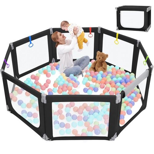 Kidirect Foldable Baby Playpen, 71"×69" Extra Large Playpen for Babies and Toddlers, Baby Play Pen with Safety Gate, Corrales para Bebes, Adjustable Portable Play Yard for Babies Indoor Outdoor, Black