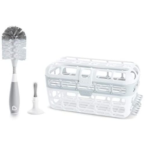 Munchkin Baby Bottle & Small Parts Cleaning Set, Includes High Capacity Dishwasher Basket & Bristle Bottle Brush, Grey