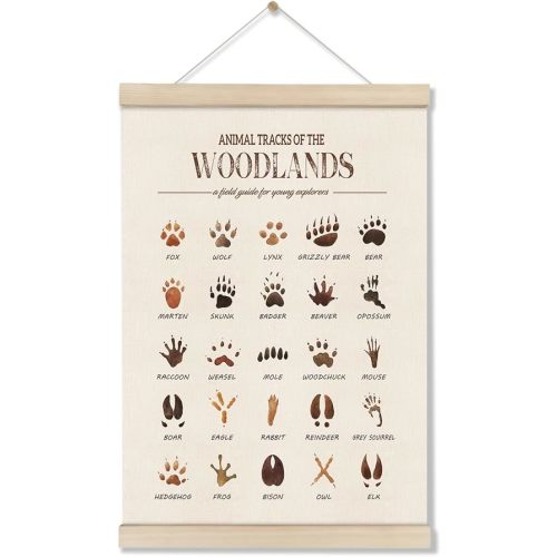 DOI-LANEE Woodland Tracks Poster Hanger Frame, Canvas Artwork Woodland Nursery, Jungle Nursery Decor, Animal Tracks Field Guide Sign, Forest Wall Art, Boy Wall Decor
