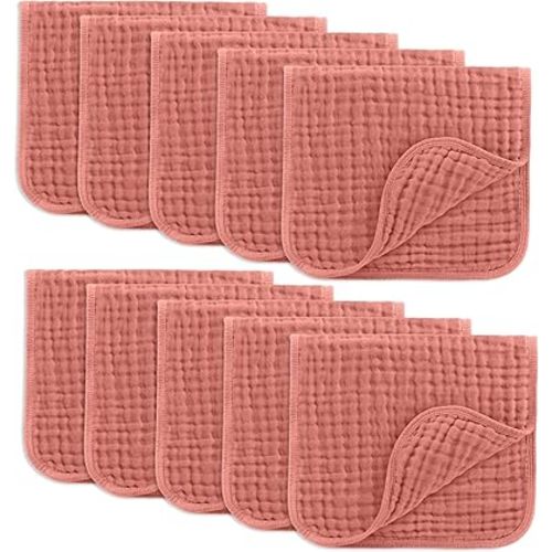 Comfy Cubs Muslin Burp Cloths 20" x 10", Pack of 10 - Large, 6-Layer, Ultra Absorbent 100% Cotton for Baby Drool and Messes - Soft, Safe & Gentle Baby Burp Cloths for Boys & Girls - Cream