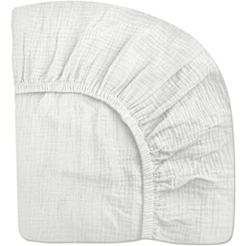 Crib Sheets for Boys Girl, Fitted Baby Toddler Bed Sheets 28" x 52", Neutral Muslin Cotton Crib Mattress Sheet with Boho Style, Soft and Breathable Comfort (White)