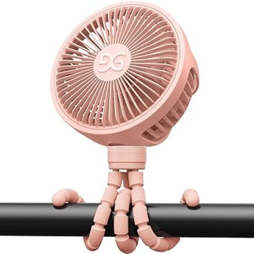 GUSGU Stroller Fan Clip on for Baby, Flexible Tripod & Rechargeable Battery, Small Personal Fan, Mini Portable Fan for Travel, Handheld, Car (Pink)