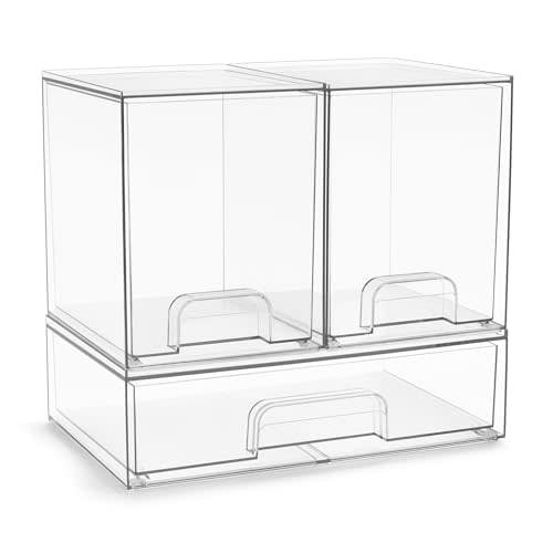 Sorbus Acrylic Storage Containers - 3 Pack, Stackable Storage Bins Set for Bathroom Organization - Clear Acrylic Drawer Organizers - Makeup Case Pull-Out Drawers (7.6’’ Tall and 12.1’’ Wide)
