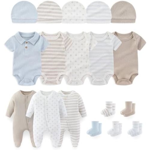 Baby Boy Girl Layette Set 18 Piece Infant Essentials Must Haves Clothes 0-9 Month Rompers+Bodysuits+Hats+Socks