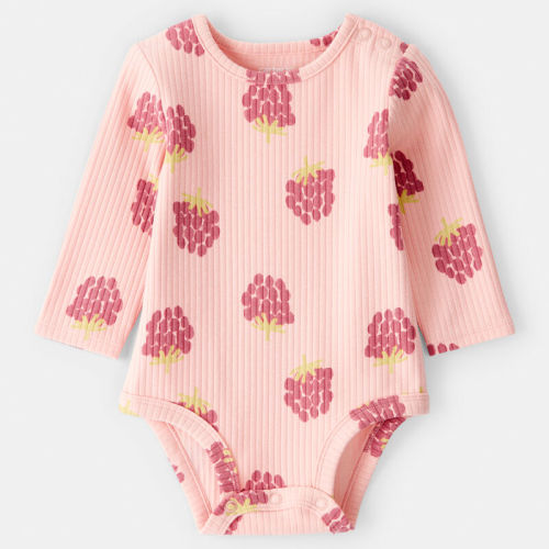 Pink Baby Girl Raspberry Print Long-Sleeve Fashion Bodysuit - Orange | Carter’s Oshkosh Canada