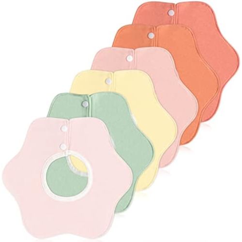 Zainpe 6Pcs 360° Rotate Baby Bibs Waterproof Snap Cotton Baby Bib Absorbent Feeding Burp Cloth for Infant 0 to 12 Months