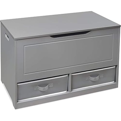 Badger Basket Toy Box and Storage Bench - Chest and Seat Combo with 2 Reversible Baskets, Safety Hinge Lid - Kids Toy Organizer for Playroom or Bedroom - Gray