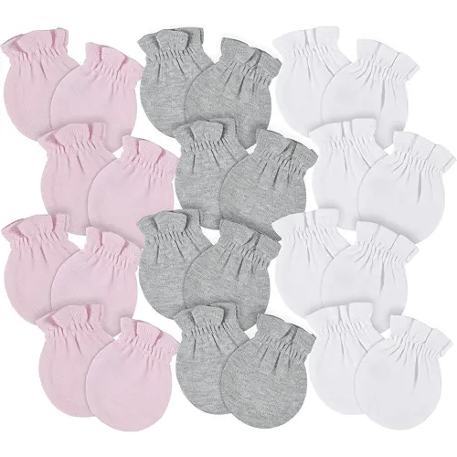 Gerber Baby 8-Pack Scratch Mittens, Pink/Gray/White, 0-3 Months (12-pack)