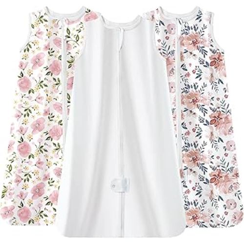 TotAha Sleep Sack 0-6 Months 3-Pack,Stretchy,Buttery Soft Swaddle Transition Sleeping Bag,Light Baby Wearable Blanket with 2-Way Safe Zippers for Girls, 0.5 TOG