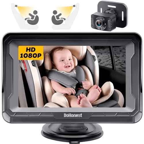 DoHonest Baby Car Camera for Backseat: HD 1080P Easy Setup Carseat Camera Rear Facing Infant - Crystal Night Vision 360° Rotating Car Baby Monitor for 2 Kids - V33