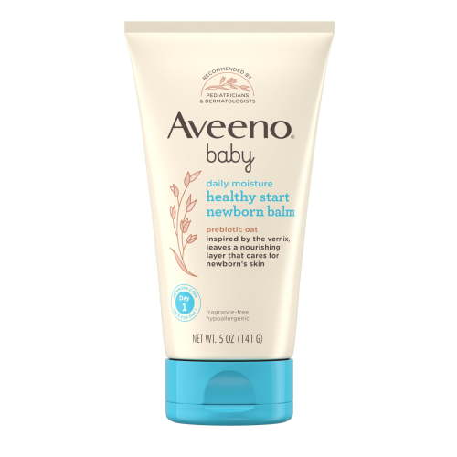Aveeno Baby Healthy Start Nourishing Newborn Balm, Hypoallergenic Baby Skin Balm with Prebiotic Oat Leaves a Nourishing Layer to Care for Newborn Skin, Fragrance-Free, 5 oz C25