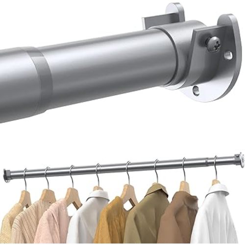 Supforce 2 Pack Closet Rods for Hanging Clothes, 17 to 28 Inches Stepless Adjustable Metal Closet Rod, 1.3 Inches Heavy Duty Clothes Hanging Rod for Closet Wardrobes Laundry RV, Silver