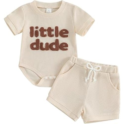 MERSARIPHY Newborn Baby Boy Summer Clothes Mama's Boy Little Dude Short Sleeve Romper Shorts Set Infant Waffle Knit Outfit